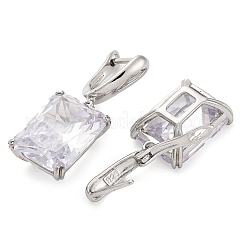 Brass Pave Cubic Zirconia Rectangle Hoop Earrings for Women&nbsp;EJEW-I304-28P-08