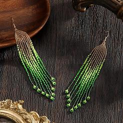 Bohemian Handmade Glass Seed Beads Tassel Dangle Earrings&nbsp;KU8026