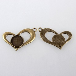 Vintage Tibetan Style Alloy Open Heart Pendant Cabochon Bezel Settings&nbsp;TIBEP-M018-106AB-NF