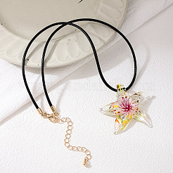 Summer Beach Starfish Transparent Glass Pendant Black Waxed Cord Necklaces for Women&nbsp;FS-WG29C72-02