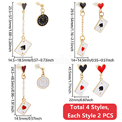 4 Pairs 4 Styles Creative Poker Ace Alloy Enamel Dangle Earrings for Women&nbsp;EJEW-UN0002-50
