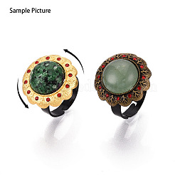 Adjustable Flower Alloy & Iron Rhinestone Bezel Cup Ring Base with Rotatable Tray&nbsp;MAK-T012-03AB