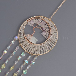 Tree of Life Natural Agate & Natural Crystal Chips Hanging Suncatchers&nbsp;RN-CBA387D-02G