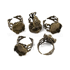 Adjustable Antique Bronze Tone Filigree Brass Ring Component Cabochon Settings&nbsp;X-KK-G020-A