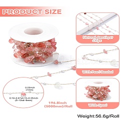 5M Natural Rose Quartz Nuggets & ABS Plastic Pearl Beaded Chains&nbsp;CHC-CJ0001-77