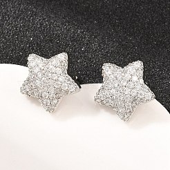 Brass Micro Pave Clear Cubic Zirconia Stud Earrings&nbsp;EJEW-G471-31P-01