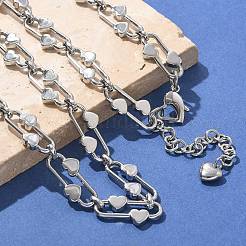 304 Stainless Steel Oval Heart Link Chain Necklaces for Women&nbsp;NJEW-B123-01P