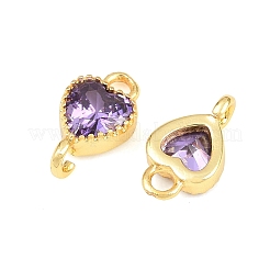 Brass Pave Cubic Zirconia Heart Links Connector Charms&nbsp;KK-K340-49G