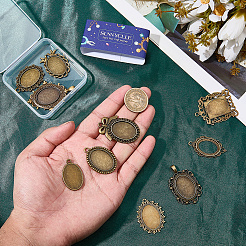 12Pcs 12 Styles Tibetan Style Zinc Alloy Pendant Cabochon Settings&nbsp;TIBEP-SC0003-49