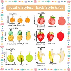 36Pcs 6 Styles Fruits Opaque Resin Pendants&nbsp;RESI-SC0003-36