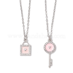 Alloy Enamel Key Lock Pendant 304 Stainless Steel Cable Chain Necklace Sets&nbsp;NJEW-JN05497