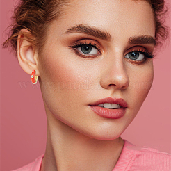 8 Pairs 8 Colors Real 18K Gold Plated Enamel Hoop Earrings with Clear Cubic Zirconia&nbsp;EJEW-AN0001-97
