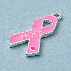Breast Cancer Pink Awareness Ribbon Theme Alloy Enamel Pendants&nbsp;ENAM-A147-01G