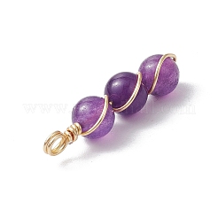 Natural Green Aventurine/Amethyst/Carnelian/Tiger Eye/Rose Quartz/Lapis Lazuli/White Jade Round Beaded Copper Wire Wrapped Pendants&nbsp;PALLOY-JF03442-01
