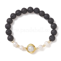 Natural Lava Rock & Baroque Pearl & Non-magnetic Synthetic Hematite Beaded Stretch Bracelets for Women&nbsp;BJEW-JB14023