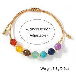 Chakra Natural Tiger Eye & Lapis Lazuli & Carnelian & Amethyst & Citrine & Green Aventurine & Synthetic Turquoise Round Beads Braided Bead Bracelets for Women&nbsp;WD1381