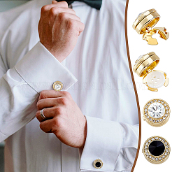 2 Pairs 2 Colors Brass Rhinestone Cufflinks&nbsp;AJEW-GA0008-30