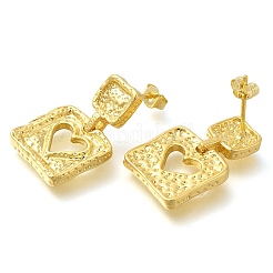 Rack Plating Square with Hollow Heart Brass Stud Earrings&nbsp;EJEW-I310-07G