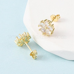 Brass Micro Pave Cubic Zirconia Flower Stud Earrings&nbsp;LS-EJEW-H174-01B-G