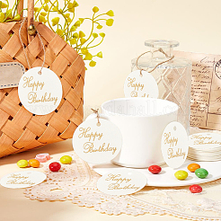 100Pcs Flat Round Gold Stamping Word Happy Birthday Hanging Gift Tags&nbsp;DIY-SP0003-87A