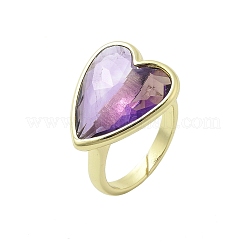 Heart Brass Natural Amethyst Finger Rings&nbsp;RJEW-D304-01G-A