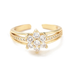 Clear Cubic Zirconia Flower Open Cuff Ring&nbsp;RJEW-P204-05G