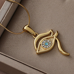 Elegant 304 Stainless Steel with Clear Glass Eye Pendant Necklaces for Women&nbsp;YU0551