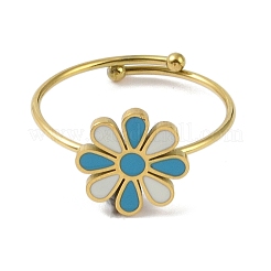 Ion Plating(IP) Flower 304 Stainless Steel Enamel Ring&nbsp;RJEW-A038-18G-04