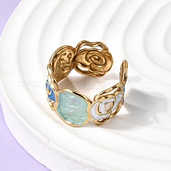 304 Stainless Steel Enamel Open Cuff Rings&nbsp;RJEW-L335-03B-G