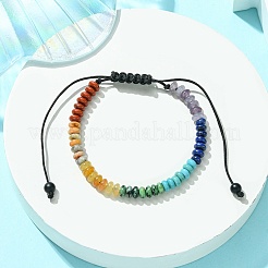 Natural & Synthetic Mixed Gemstone Flat Round Braided Bead Bracelets&nbsp;BJEW-JB09710-01