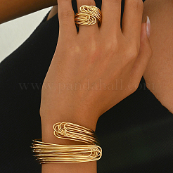 Elegant Brass Multi-layer Cuff Bangles & Rings Sets for Banquets and Parties&nbsp;TV3814