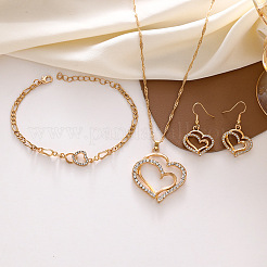 Heart Alloy Crystal Rhinestone Pendant Necklace & Dangle Earring & Link Bracelet Sets&nbsp;FS-WGED074-01