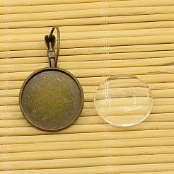 Brass Leverback Hoop Earring Components and Flat Round Transparent Clear Glass Cabochons&nbsp;KK-X0004-NF