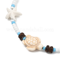 Boho Sea Turtle & Starfish Shell & Synthetic Turquoise Beaded Anklets&nbsp;AJEW-AN00783