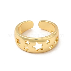 Rack Plating Brass Hollow Star Cuff Rings for Women&nbsp;RJEW-C050-14G