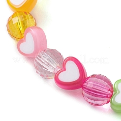 Heart & Faceted Round Acrylic Beaded Stretch Bracelets&nbsp;BJEW-JB10245-02