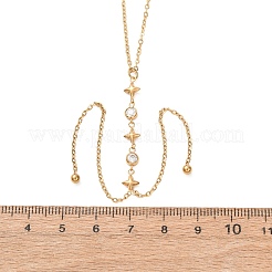 304 Stainless Steel Crystal Rhinestone Flat Round Star Pendant Y Tassel Lariat Necklaces for Women&nbsp;NJEW-F378-03G