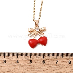 Brass Pave Clear Cubic Zirconia Enamel Bowknot Red Cherry Pendant 304 Stainless Steel Cable Chain Necklaces for Women&nbsp;NJEW-H092-03G