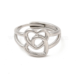 Non-Tarnish 304 Stainless Steel Double Heart Adjustable Ring for Women&nbsp;RJEW-P081-02P