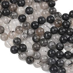 Natural Tourmalinated Quartz/Black Rutilated Quartz Beads Strands&nbsp;G-D361-01A-6-7mm