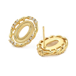 Oval Brass Micro Pave Clear Cubic Zirconia Stud Earring Findings&nbsp;KK-D102-02G