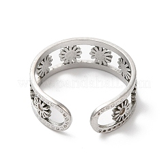 Non-Tarnish 304 Stainless Steel Flower Open Cuff Ring Finding&nbsp;STAS-K253-03P
