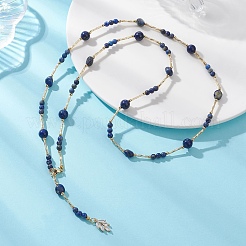 Natural Lapis Lazuli Round and Nuggets Lariat Necklaces&nbsp;NJEW-JN05727