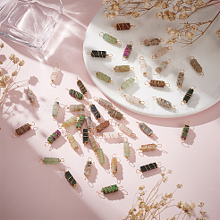 48Pcs 8 Colors Natural Mixed Gemstone Brass Wire Wrapped Column Connector Charms&nbsp;PALLOY-HY00042