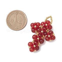 Natural Carnelian Round Beads & Glass Seed Beaded Cross Pendants&nbsp;PALLOY-MZ01151-01
