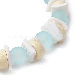Transparent Glass Round Beads & Natural White Shell & Wood Beads Stretch Bracelets for Men Women&nbsp;BJEW-JB11846-02