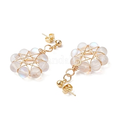 Flower Synthetic Moonstone Dangle Stud Earrings&nbsp;EJEW-JE06336