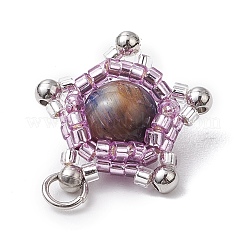 Cylinder Seed Beads & Natural Tiger Eye Beads Pendants&nbsp;PALLOY-MZ00508-04