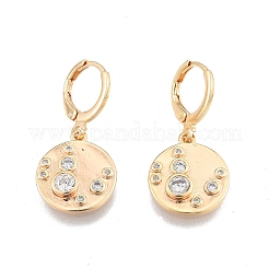 Clear Cubic Zirconia Flat Round Dangle Leverback Earrings&nbsp;EJEW-N012-83