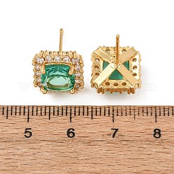 Brass Micro Pave Green Cubic Zirconia Stud Earrings for Women&nbsp;EJEW-F418-19G